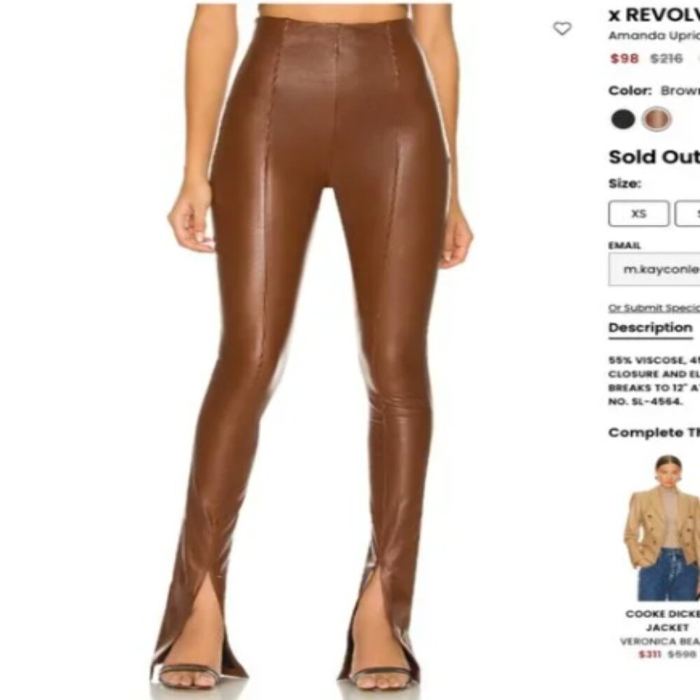 Amanda Uprichard x Revolve Malta Women's Small Faux Leather Pull On brown Pants
